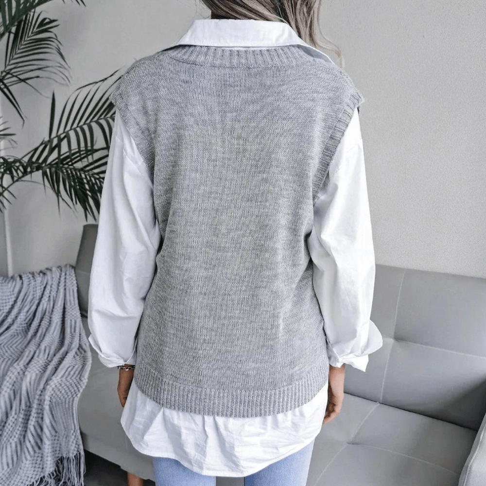 Lunaria Women Vest Ruth Sleeveless Cable Knit V Neck Classic Sweater Vest