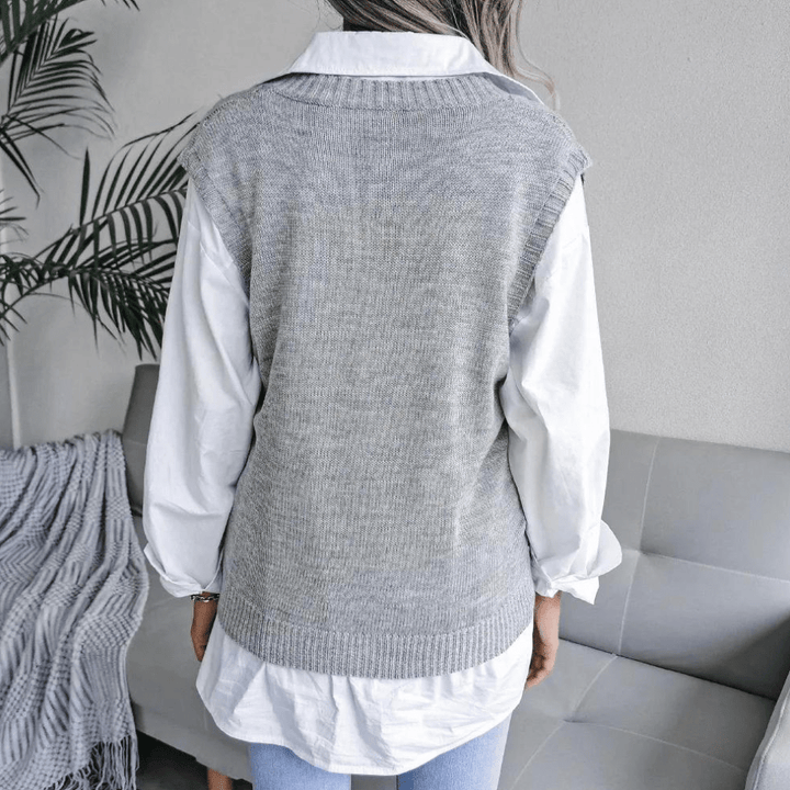 Lunaria Women Vest Ruth Sleeveless Cable Knit V Neck Classic Sweater Vest