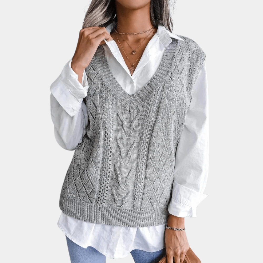 Lunaria Women Vest Ruth Sleeveless Cable Knit V Neck Classic Sweater Vest