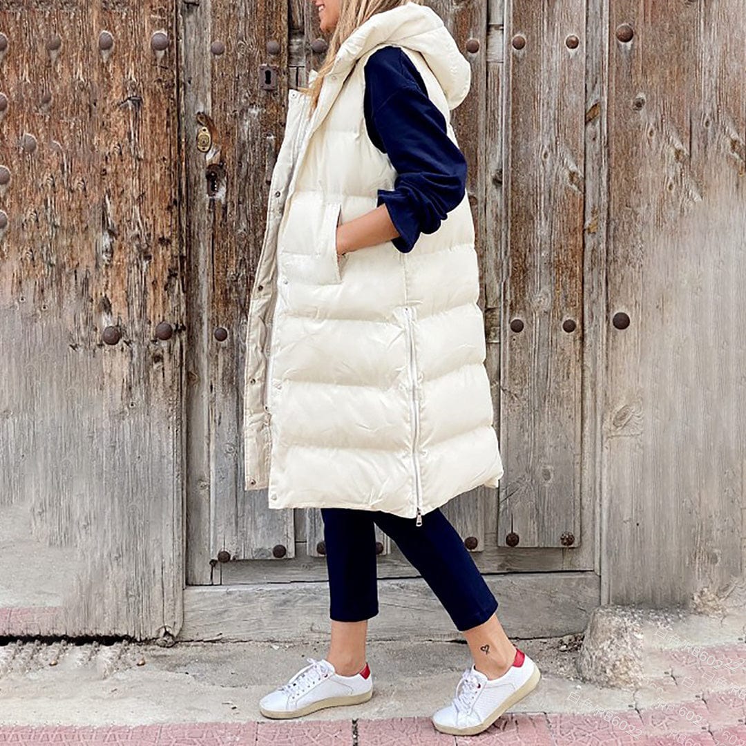Lunaria Women Vest White / S Julie Women Long Puffer Vest With Hood